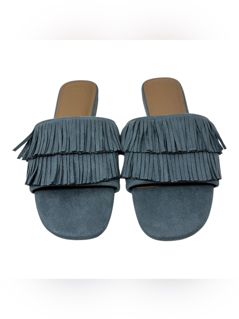 Time and Tru Blue Fringe Slide Sandals Size 7 - Picture 5 of 12